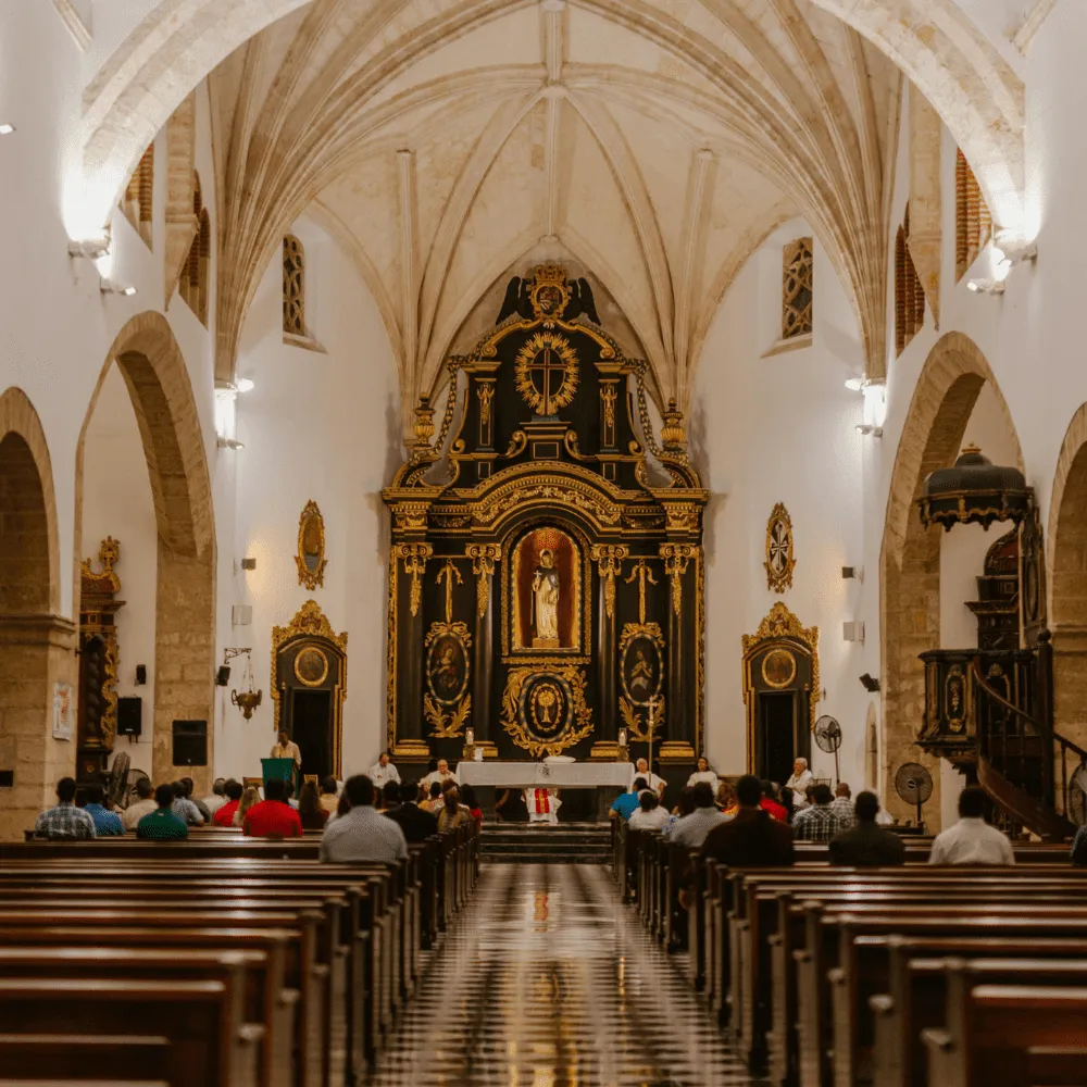 A church with many empty pews